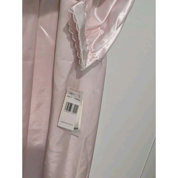 NOS Vintage MISS ELAINE S Pink Satin Brushed Inside Nightgown Lace Cottage Core - Picture 4 of 7